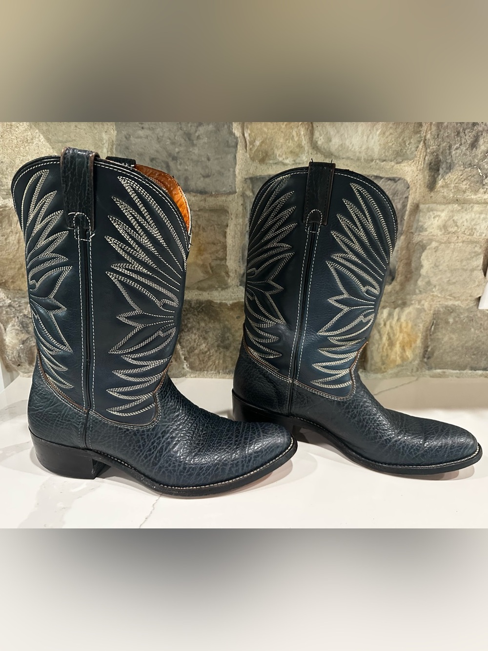Vintage Double H Men’s Leather Cowboy Boots Size 10 D Navy Blue Western USA